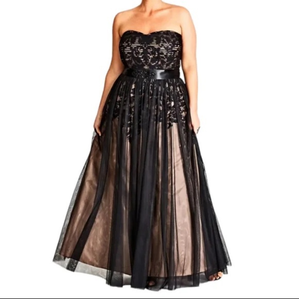 CITY CHIC EMBELLISHED TULLE STRAPLESS BLACK BALLGOWN DRESS sz L / 20W